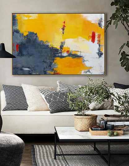 Vibrant Orange and Grey Abstract Oil Painting for Modern Home Decor