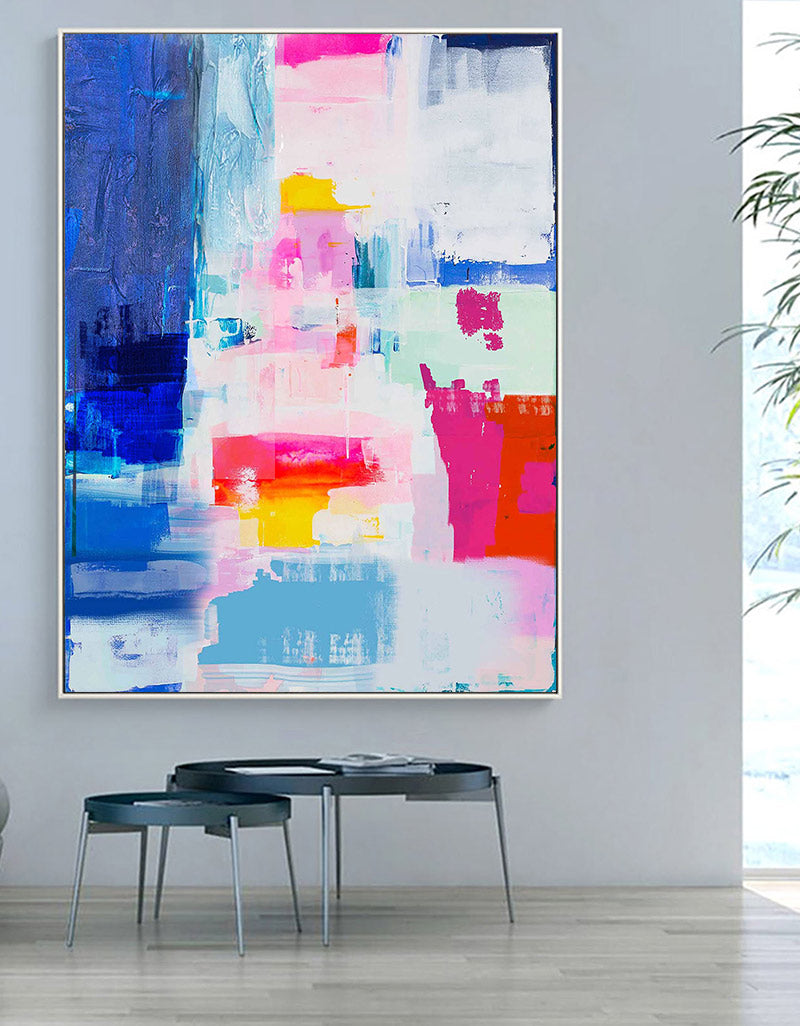 Vibrant Large Abstract Oil Painting in Bold Colors for Modern Decor