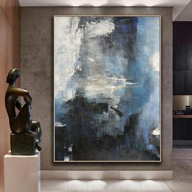 Stunning Blue Abstract Landscape Oil Painting for Modern Home Decor