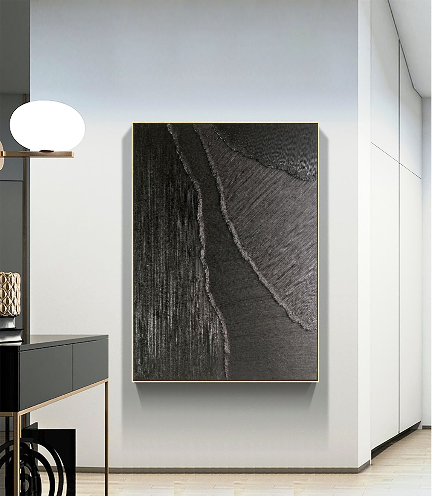 Elegant Black Minimalist Abstract Oil Painting for Modern Home Décor