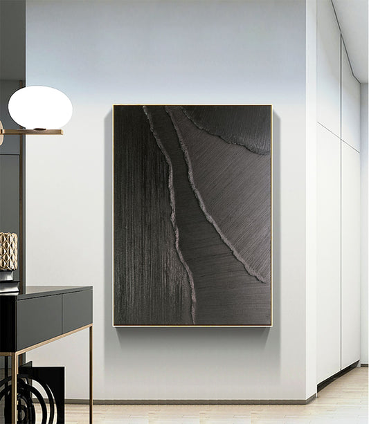 Elegant Black Minimalist Abstract Oil Painting for Modern Home Décor