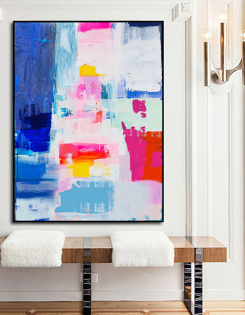 Vibrant Large Abstract Oil Painting in Bold Colors for Modern Decor