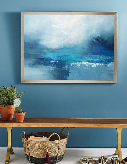 Serene Blue Sea Abstract Oil Painting for Modern Home Decor