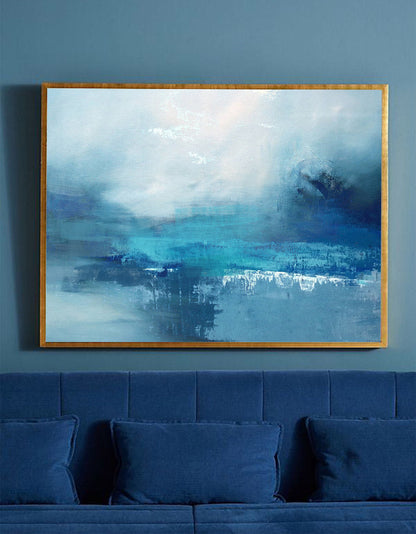 Serene Blue Sea Abstract Oil Painting for Modern Home Decor