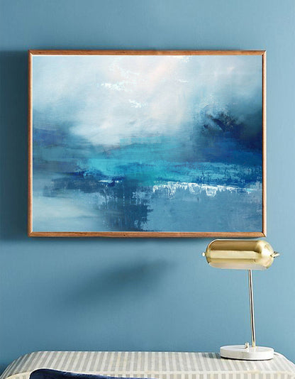 Serene Blue Sea Abstract Oil Painting for Modern Home Decor