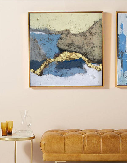 Serene Gold-Inspired Abstract Landscape Oil Painting for Modern Home Decor