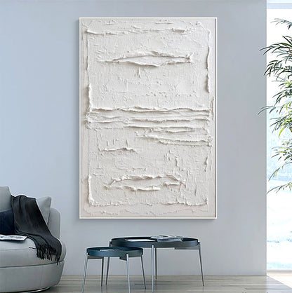 Textured White Abstract Oil Painting for Modern Minimalist Decor