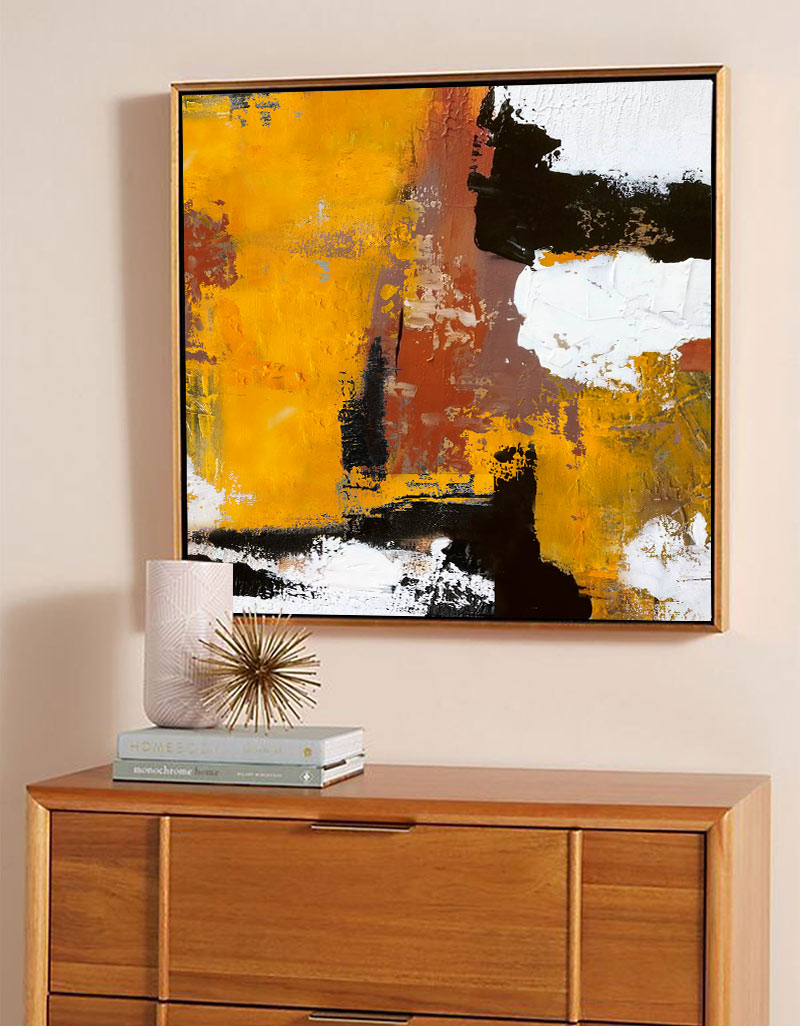 Vibrant Deep Orange Abstract Oil Painting for Modern Home Décor