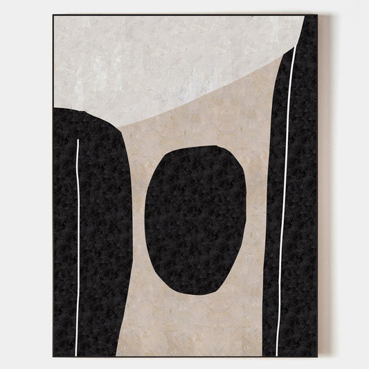 Abstract Black and White Minimalist Oil Painting for Modern Decor