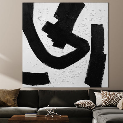 Abstract Black and White Textured Oil Painting for Modern Home Decor