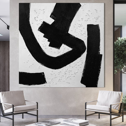 Abstract Black and White Textured Oil Painting for Modern Home Decor