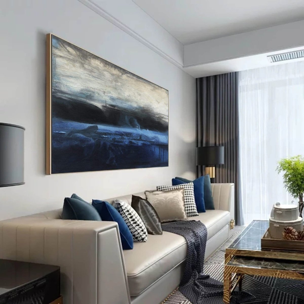 Serene Morning Ocean Landscape Oil Painting for Modern Home Decor