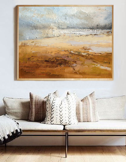 Serene Coastal Oil Painting - Modern Beach Landscape Artwork for Home Decor