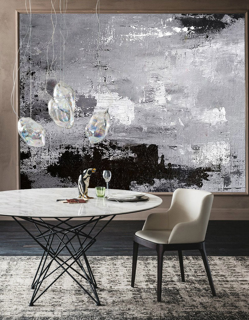 Monochrome Abstract Oil Painting in Black, White, and Gray for Modern Decor