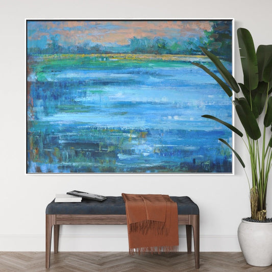 Serene Blue Horizon Abstract Oil Painting for Modern Home Decor