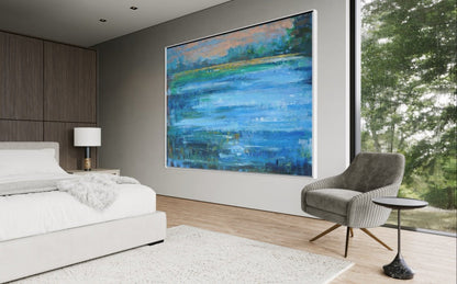 Serene Blue Horizon Abstract Oil Painting for Modern Home Decor