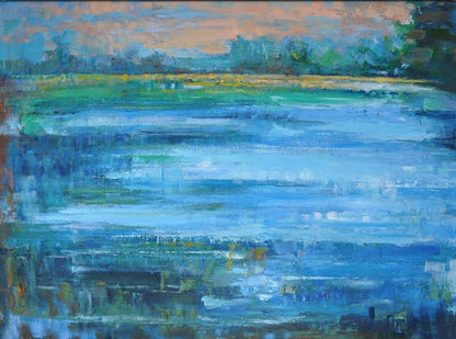 Serene Blue Horizon Abstract Oil Painting for Modern Home Decor