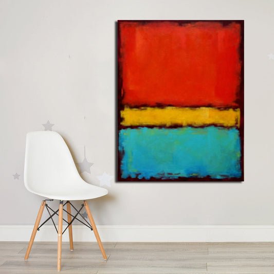 Colorful Abstract Oil Painting with Bold Red, Yellow, and Blue Stripes for Home Decor