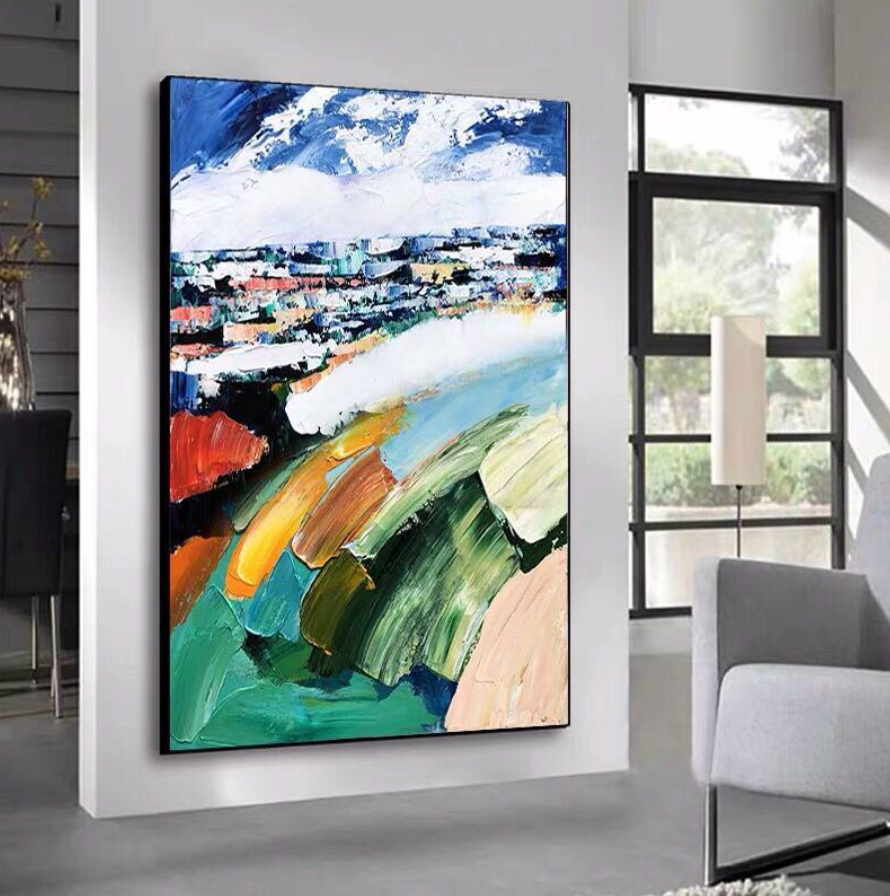 Vibrant Nepalese Landscape Oil Painting - Colorful Abstract Wall Art for Home Decor