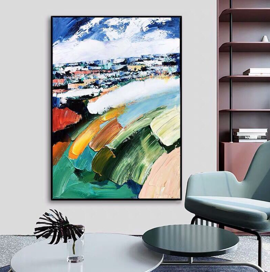 Vibrant Nepalese Landscape Oil Painting - Colorful Abstract Wall Art for Home Decor