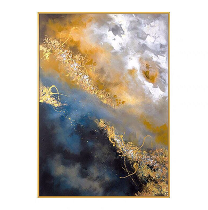 Abstract Gold and Blue Oil Painting for Modern Home Decor