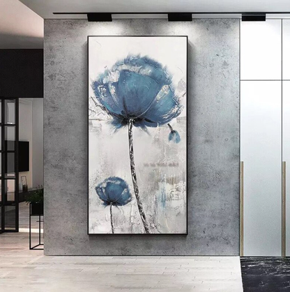 Serene Blue Flower Oil Painting for Modern Home Decor