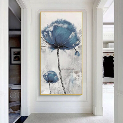 Serene Blue Flower Oil Painting for Modern Home Decor