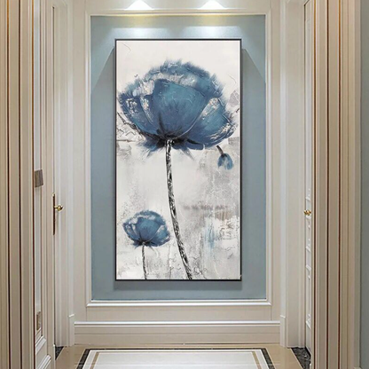 Serene Blue Flower Oil Painting for Modern Home Decor