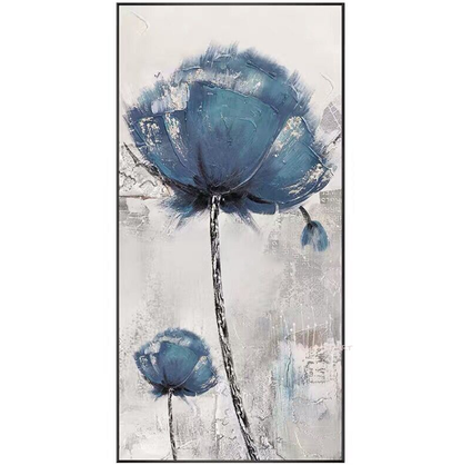 Serene Blue Flower Oil Painting for Modern Home Decor