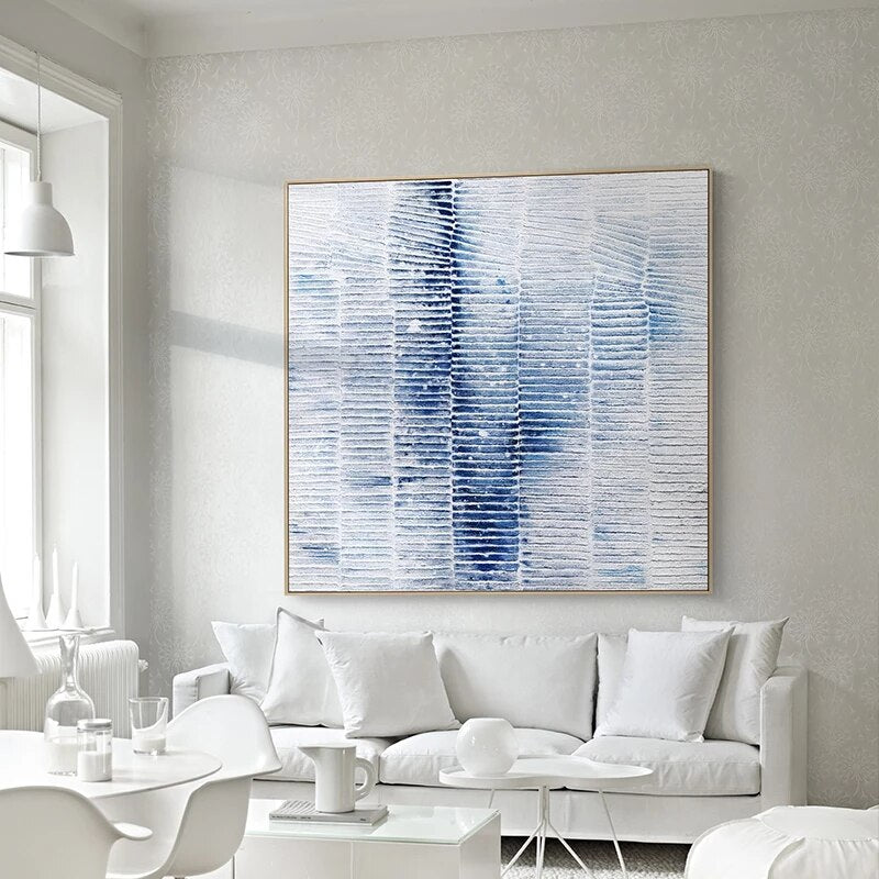 Serene Blue Abstract Oil Painting for Modern Home Decor