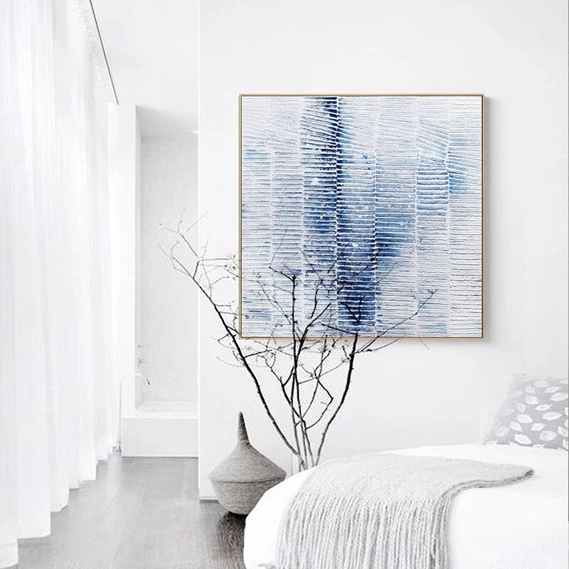 Serene Blue Abstract Oil Painting for Modern Home Decor