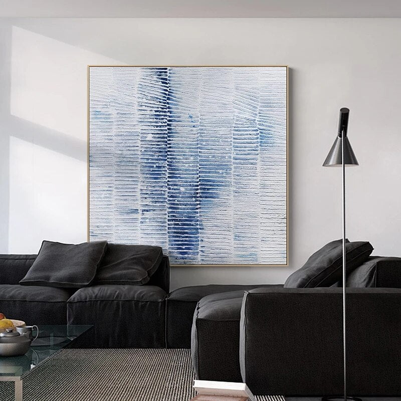 Serene Blue Abstract Oil Painting for Modern Home Decor