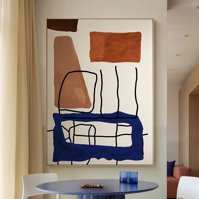 Abstract Oil Painting with Earthy Tones and Bold Lines for Modern Decor