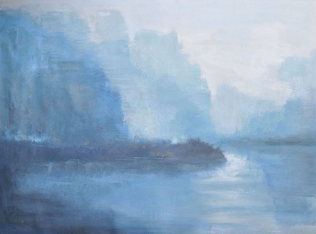 Dreamy Blue Landscape Oil Painting for Tranquil Home Decor