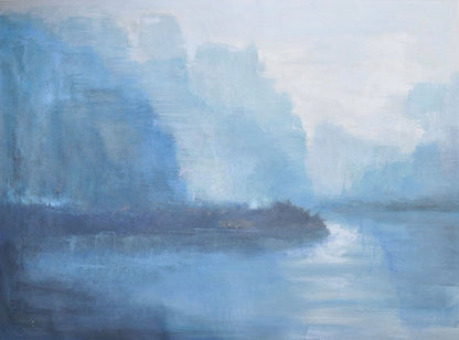 Dreamy Blue Landscape Oil Painting for Tranquil Home Decor