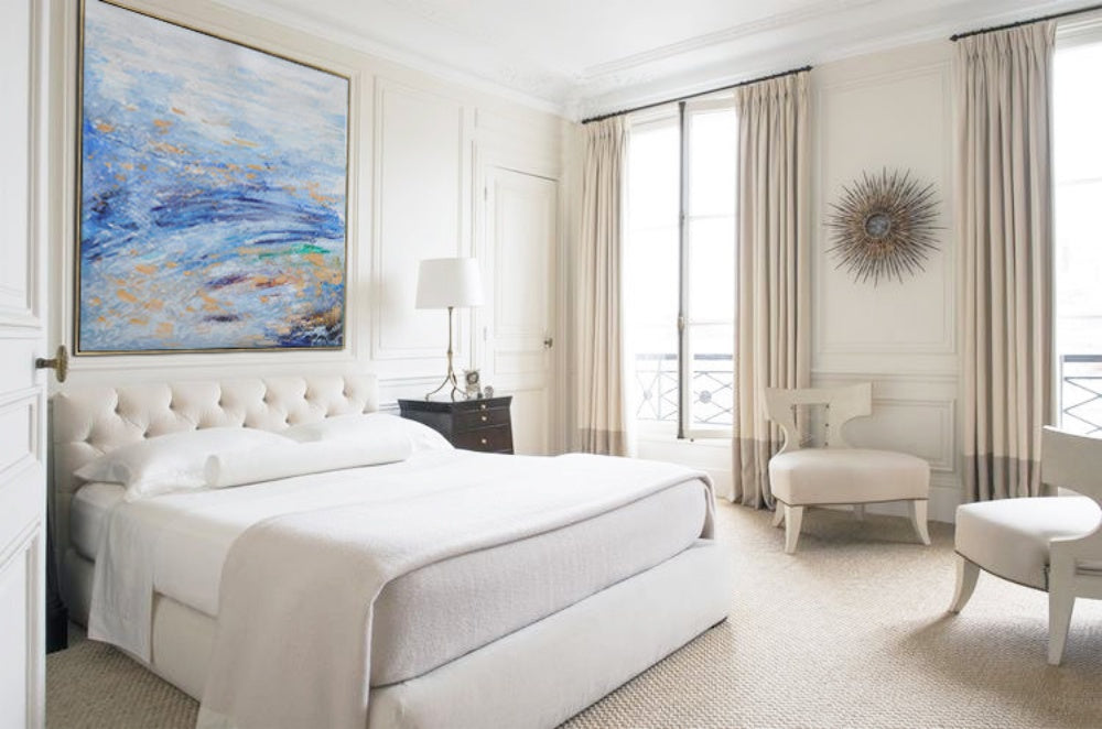 Tranquil Blue Waves: Abstract Oil Painting for Serene Home Décor
