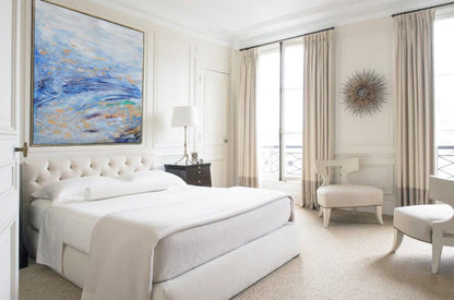 Tranquil Blue Waves: Abstract Oil Painting for Serene Home Décor