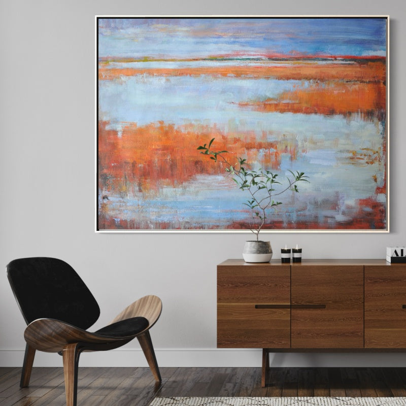 Vibrant Abstract Landscape Oil Painting in Warm Tones for Modern Decor