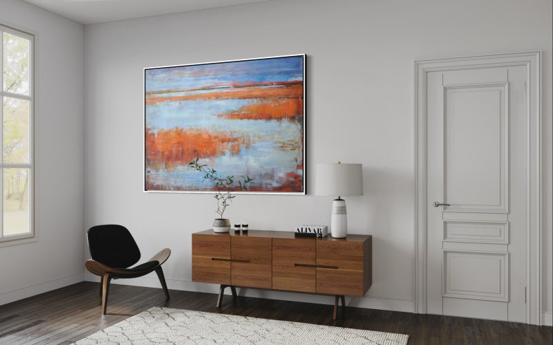 Vibrant Abstract Landscape Oil Painting in Warm Tones for Modern Decor