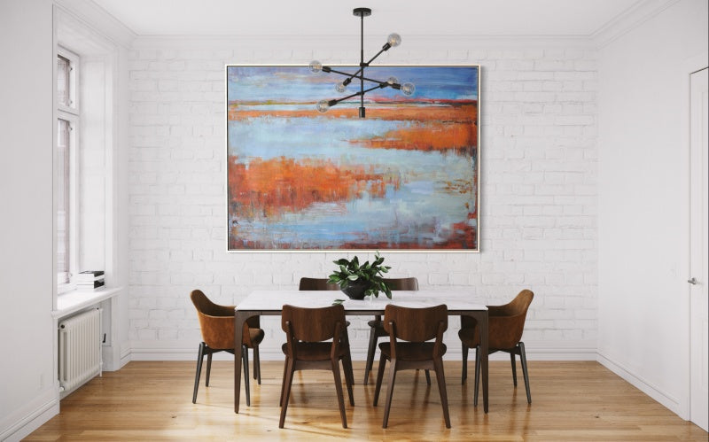 Vibrant Abstract Landscape Oil Painting in Warm Tones for Modern Decor