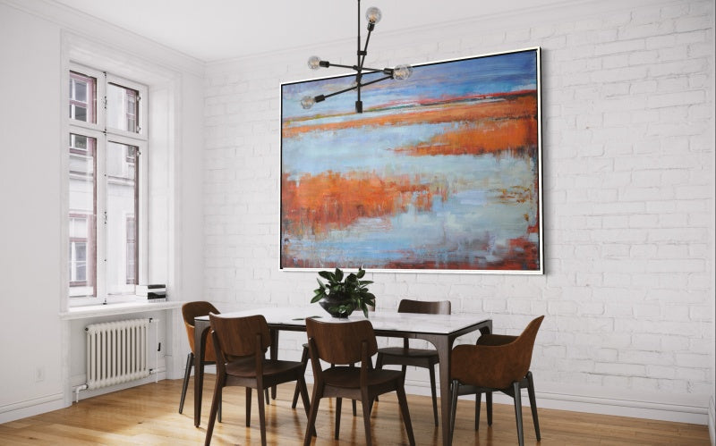 Vibrant Abstract Landscape Oil Painting in Warm Tones for Modern Decor