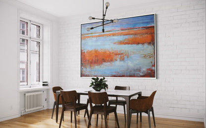 Vibrant Abstract Landscape Oil Painting in Warm Tones for Modern Decor