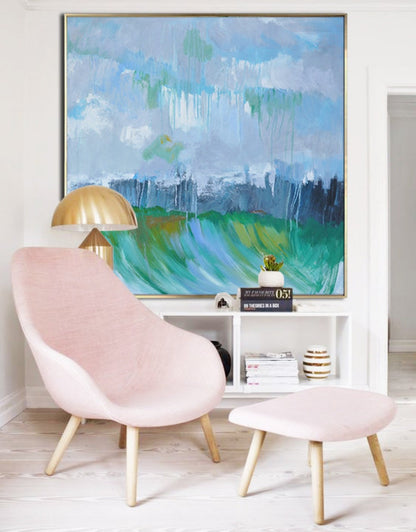 Serene Ocean Landscape: Calm Amidst Turbulent Waves Oil Painting