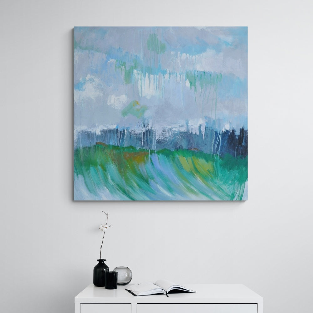 Serene Ocean Landscape: Calm Amidst Turbulent Waves Oil Painting