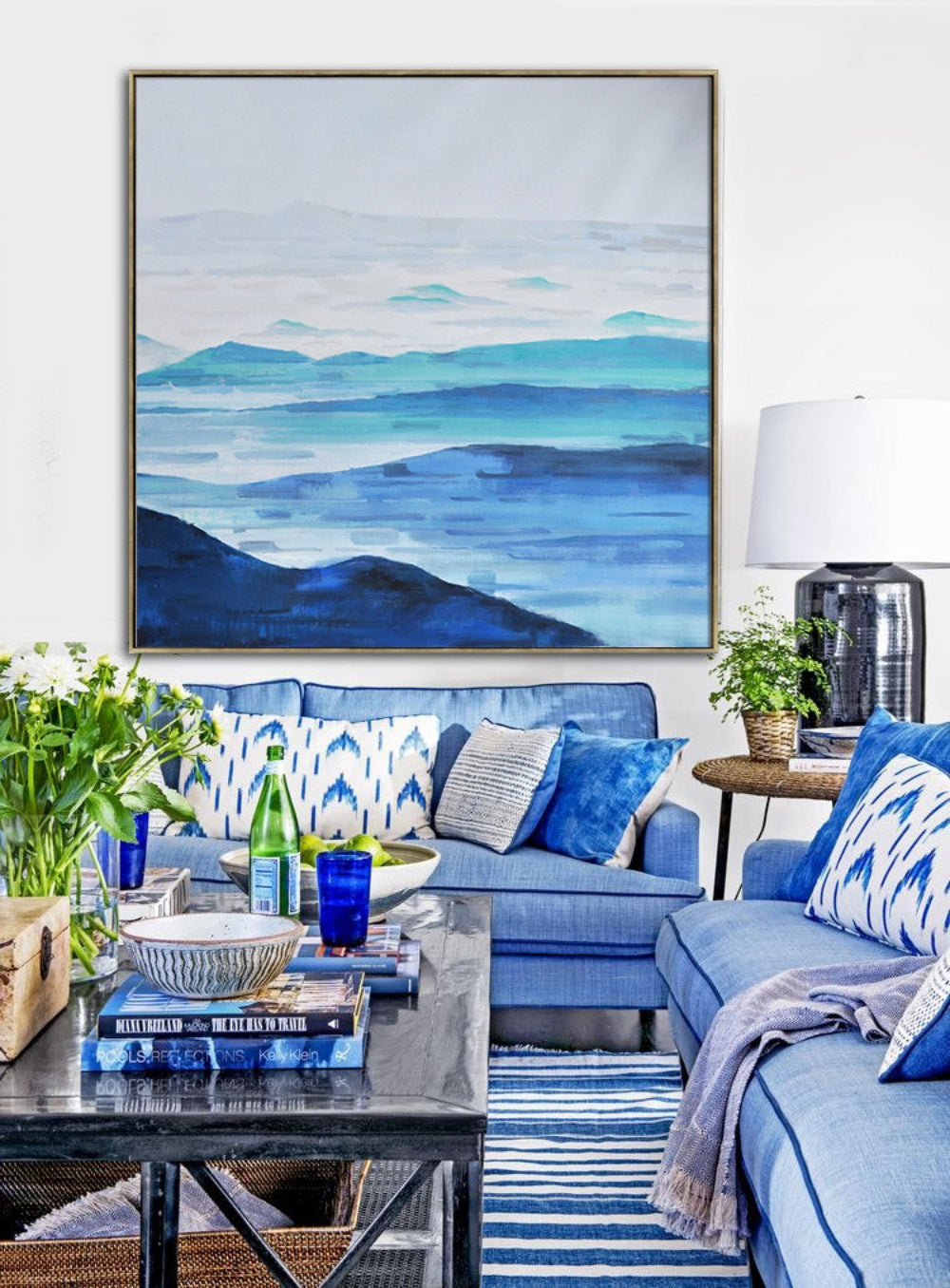 Serene Coastal Landscape Oil Painting – Tranquil Blue Seascape Art for Home Decor