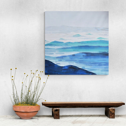Serene Coastal Landscape Oil Painting – Tranquil Blue Seascape Art for Home Decor