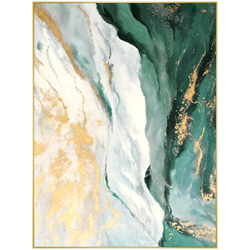 Abstract Ocean Wave Oil Painting with Gold Accents for Modern Decor