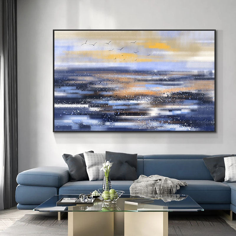 Serene Ocean Horizon Abstract Oil Painting for Modern Home Decor