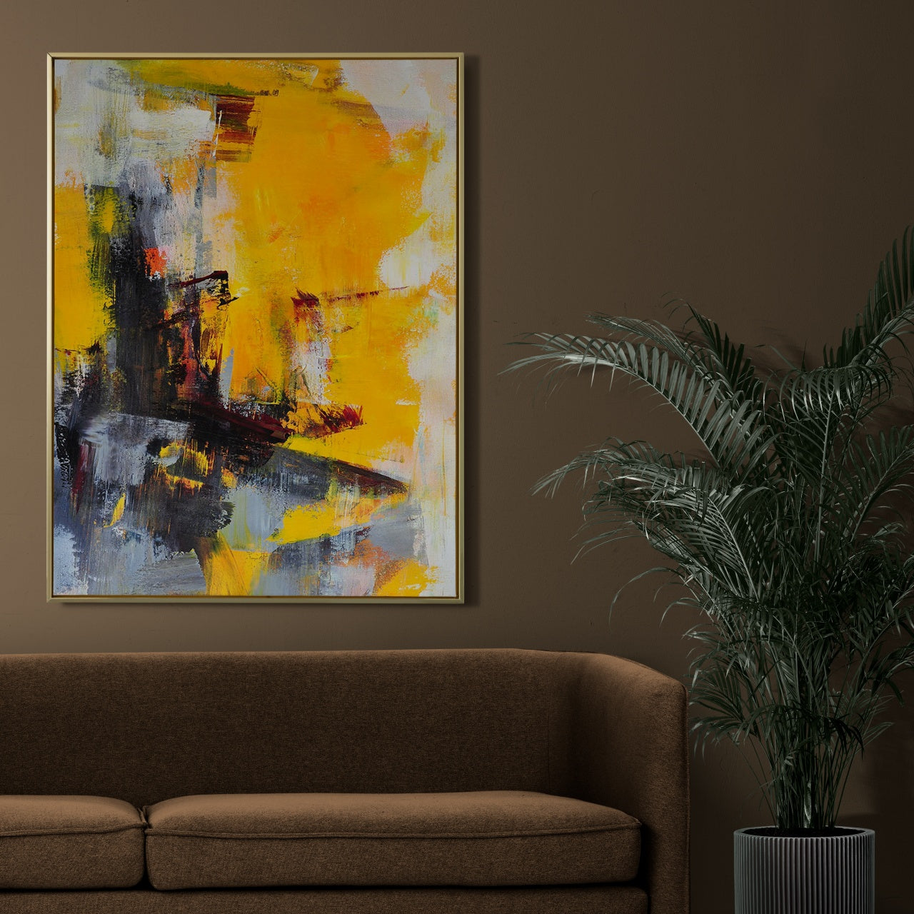 Radiant Abstract Oil Painting of Golden Wilderness for Home Decor