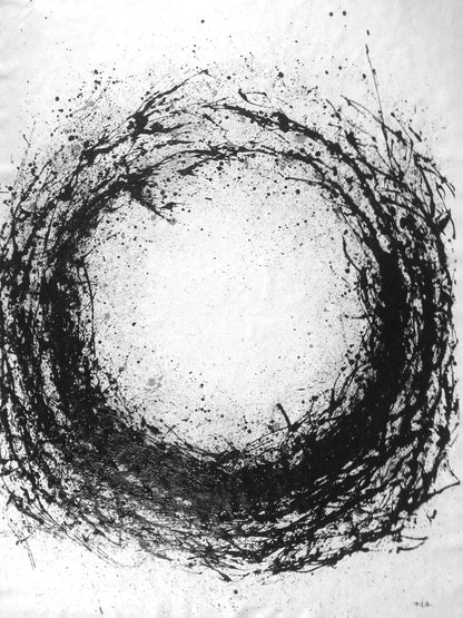 Abstract Black and White Circular Oil Painting for Modern Home Decor